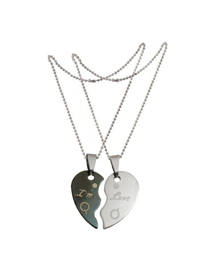 Two Pieces Couple Heart Shape Necklace by Menjewell 